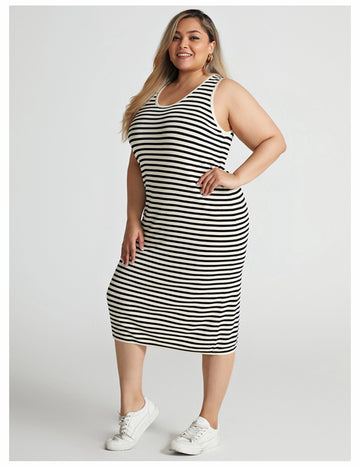 Woochic robe Slim Fit à rayures grande taille en tricot,élastique